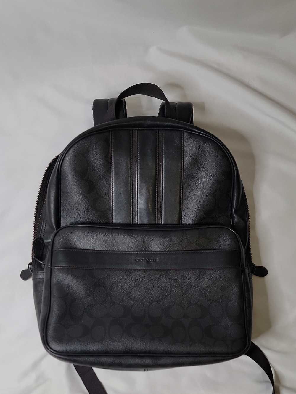 Coach Men’s Black Jacquard Leather-Trim Backpack